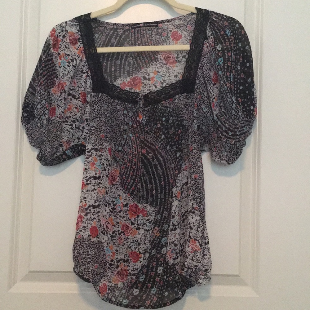 Flowy floral and lace top